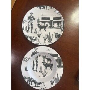 Katie Kime Marfa Toile Bowl And Plate Western Prada Cactus Bull NEW